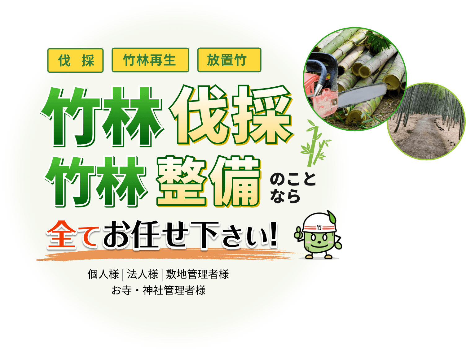 伐採・竹林再生・放置竹　竹林伐採・竹林整備のことなら全てお任せ下さい！　個人様｜法人様｜敷地管理者様｜お寺・神社管理者様